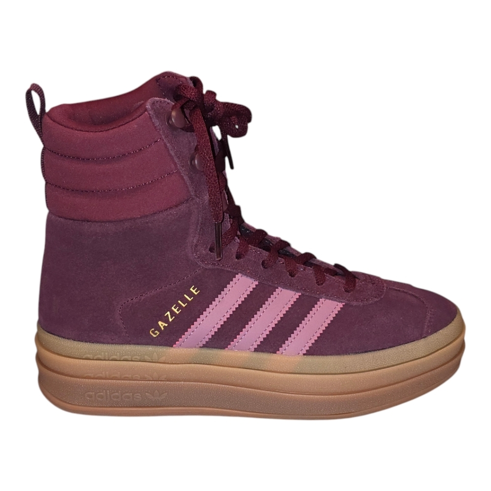 adidas Gazelle High-Top Sneakers in Burgundy with Pink Stripes